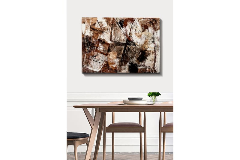 Canvastavla 70x100 cm - Abstrakt komposition med inslag av geometriska former och linjer - Mörkbrun / Beige / Vit - Inredning - Tavlor & konst - Canvastavlor
