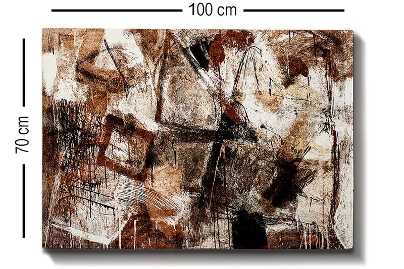 Canvastavla 70x100 cm - Abstrakt komposition med inslag av geometriska former och linjer - Mörkbrun / Beige / Vit - Inredning - Tavlor & konst - Canvastavlor