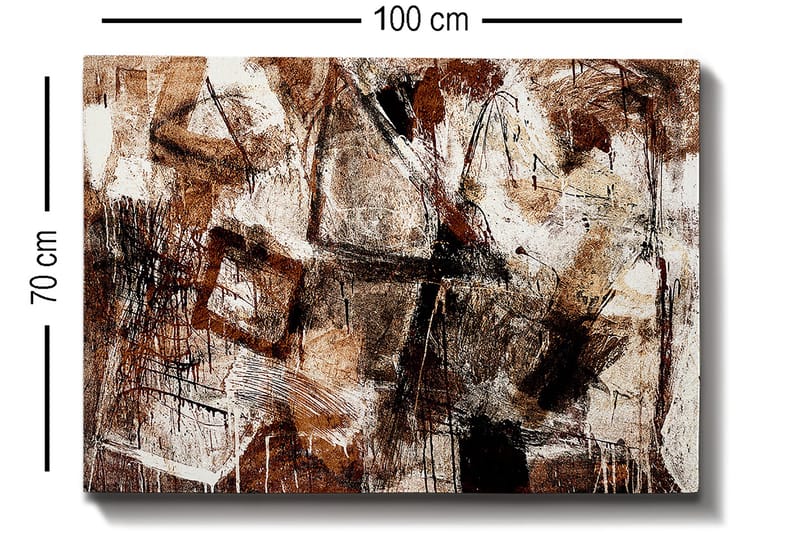 Canvastavla 70x100 cm - Abstrakt komposition med inslag av geometriska former och linjer - Mörkbrun / Beige / Vit - Inredning - Tavlor & konst - Canvastavlor