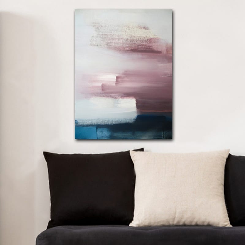 Canvastavla 70x100 cm - Abstrakt komposition med mjuka färgövergångar i rosa och blå nyanser - Rosa / Blå / Vit - Inredning - Tavlor & konst - Canvastavlor