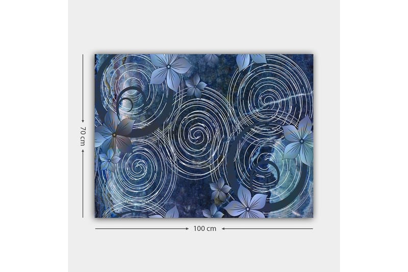Canvastavla 70x100 cm - Abstrakt komposition med spiraler och blommor i en harmonisk sammansättning - Mörkblå / Ljusblå / Vit - Inredning - Tavlor & konst - Canvastavlor