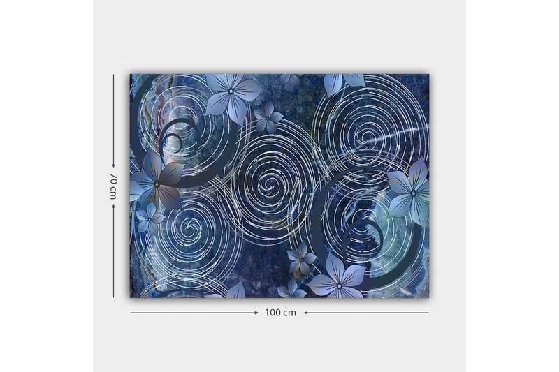 Canvastavla 70x100 cm - Abstrakt komposition med spiraler och blommor i en harmonisk sammansättning - Mörkblå / Ljusblå / Vit - Inredning - Tavlor & konst - Canvastavlor