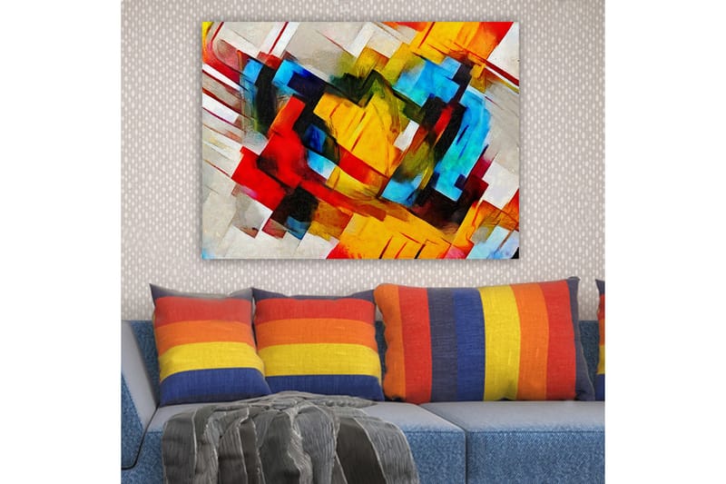 Canvastavla 70x100 cm - Abstrakt komposition med starka färger och dynamiska former - Röd / Blå / Gul - Inredning - Tavlor & konst - Canvastavlor