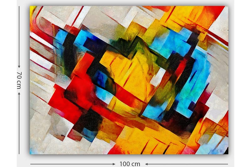 Canvastavla 70x100 cm - Abstrakt komposition med starka färger och dynamiska former - Röd / Blå / Gul - Inredning - Tavlor & konst - Canvastavlor