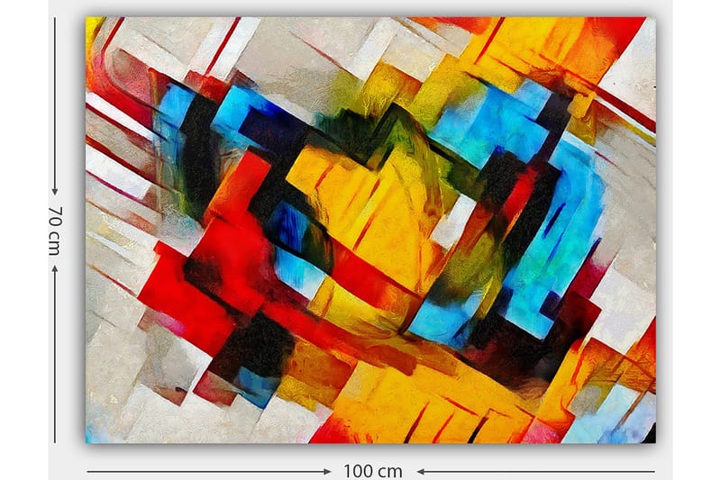 Canvastavla 70x100 cm - Abstrakt komposition med starka färger och dynamiska former - Röd / Blå / Gul - Inredning - Tavlor & konst - Canvastavlor