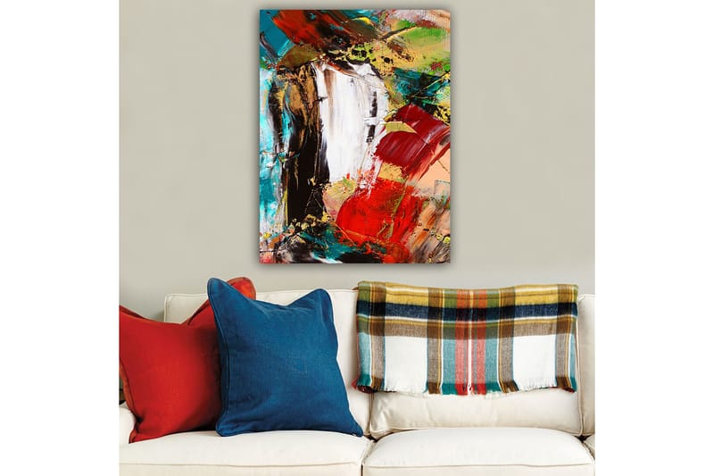 Canvastavla 70x100 cm - Abstrakt komposition med starka färger och dynamiska former - Röd / Svart / Grön - Inredning - Tavlor & konst - Canvastavlor