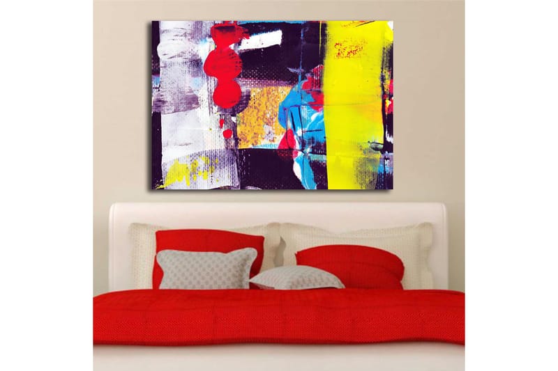 Canvastavla 70x100 cm - Abstrakt komposition med starka färger och geometriska former - Röd / Gul / Blå - Inredning - Tavlor & konst - Canvastavlor