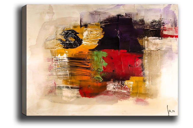 Canvastavla 70x100 cm - Abstrakt komposition med starka färger och texturer - Gult / Rött / Lila - Inredning - Tavlor & konst - Canvastavlor