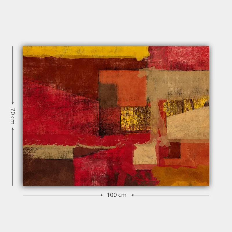 Canvastavla 70x100 cm - Abstrakt komposition med starka röda och gyllene nyanser - Röd / Guld / Beige - Inredning - Tavlor & konst - Canvastavlor