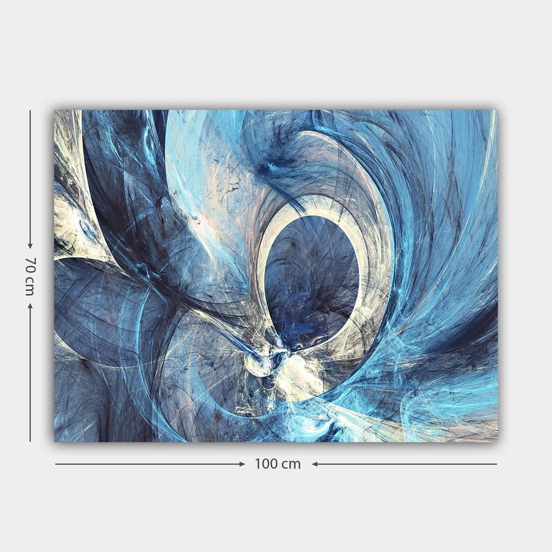 Canvastavla 70x100 cm - Abstrakt komposition med svängande former i blå nyanser - Mörkblå / Ljusblå / Vit - Inredning - Tavlor & konst - Canvastavlor