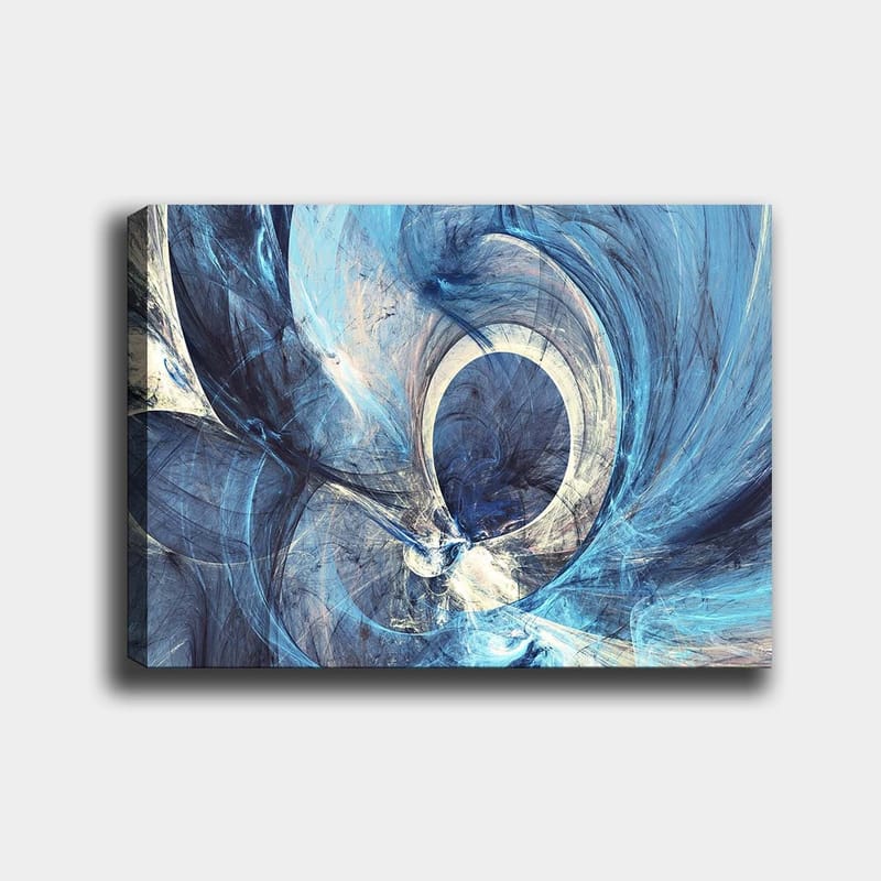 Canvastavla 70x100 cm - Abstrakt komposition med svängande former i blå nyanser, Mörkblå / Ljusblå / Vit