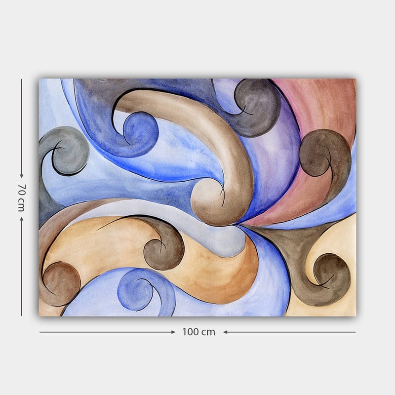 Canvastavla 70x100 cm - Abstrakt komposition med svängande former i harmoniska färger - Blå / Beige / Brun - Inredning - Tavlor & konst - Canvastavlor