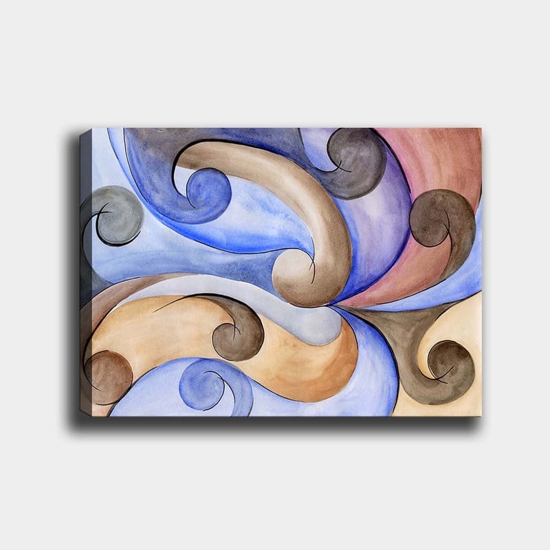 Canvastavla 70x100 cm - Abstrakt komposition med svängande former i harmoniska färger - Blå / Beige / Brun - Inredning - Tavlor & konst - Canvastavlor