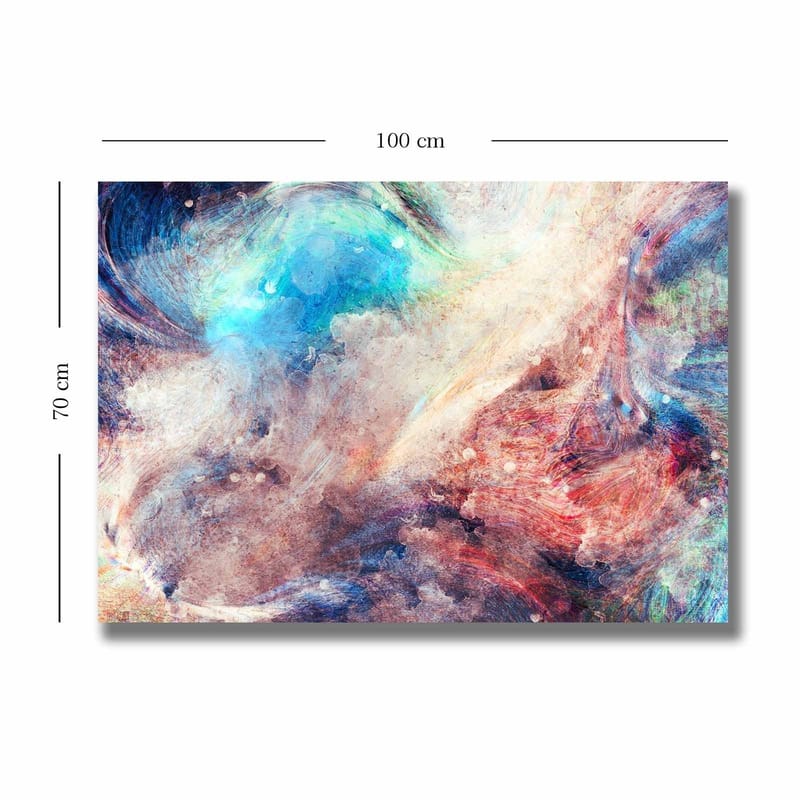 Canvastavla 70x100 cm - Abstrakt komposition med svävande färger som skapar en känsla av rörelse och djup - Blå / Röd / Beige - Inredning - Tavlor & konst - Canvastavlor