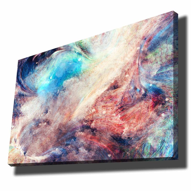 Canvastavla 70x100 cm - Abstrakt komposition med svävande färger som skapar en känsla av rörelse och djup - Blå / Röd / Beige - Inredning - Tavlor & konst - Canvastavlor