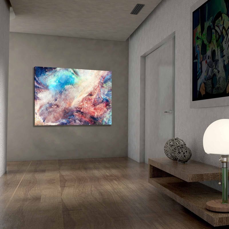 Canvastavla 70x100 cm - Abstrakt komposition med svävande färger som skapar en känsla av rörelse och djup - Blå / Röd / Beige - Inredning - Tavlor & konst - Canvastavlor