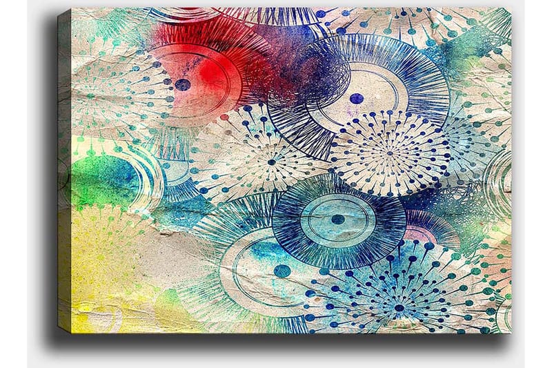 Canvastavla 70x100 cm - Abstrakt konst med cirkulära mönster i olika färger - Blå / Röd / Grön - Inredning - Tavlor & konst - Canvastavlor