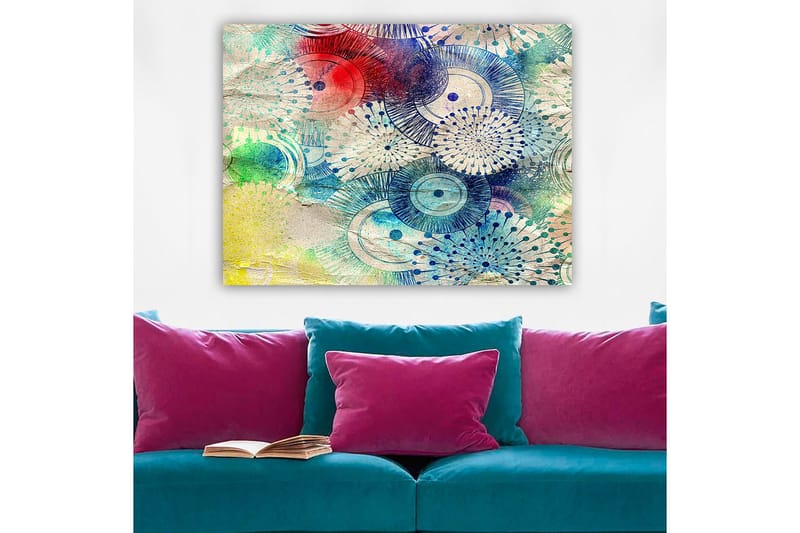 Canvastavla 70x100 cm - Abstrakt konst med cirkulära mönster i olika färger - Blå / Röd / Grön - Inredning - Tavlor & konst - Canvastavlor