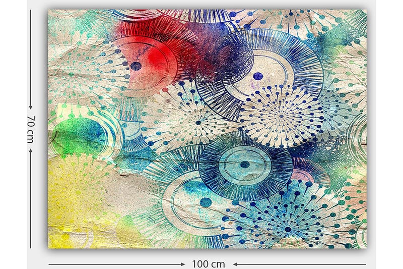Canvastavla 70x100 cm - Abstrakt konst med cirkulära mönster i olika färger - Blå / Röd / Grön - Inredning - Tavlor & konst - Canvastavlor