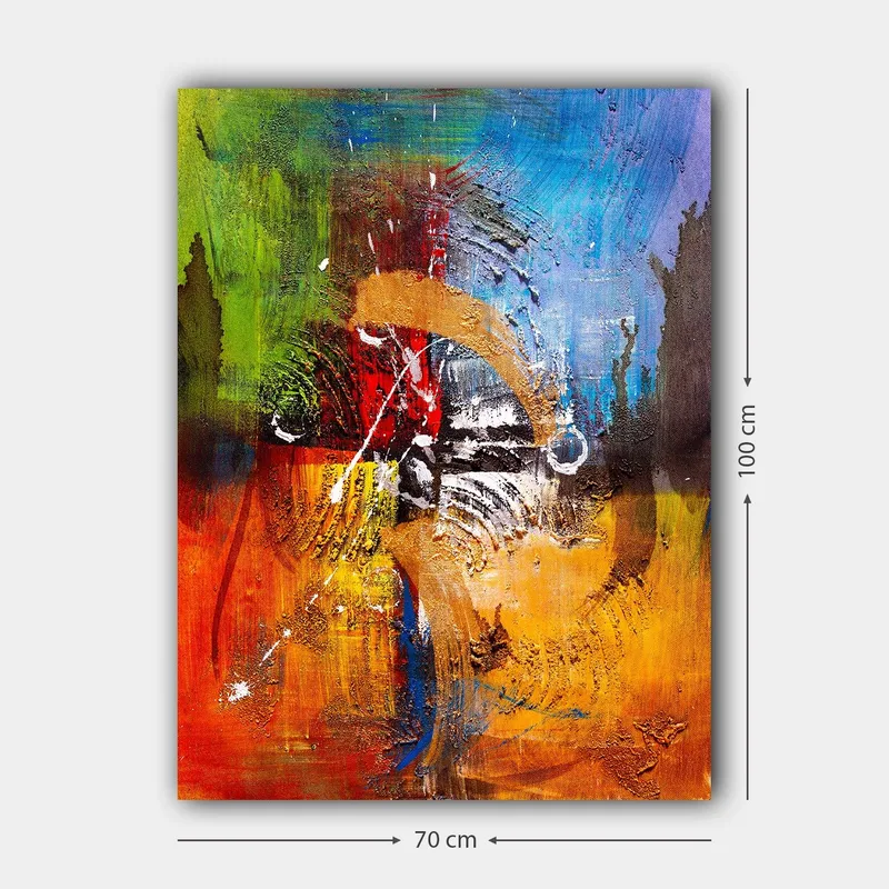 Canvastavla 70x100 cm - Abstrakt konst med dynamiska former och färger som skapar en känsla av rörelse och energi - Blå / Röd / Orange - Inredning - Tavlor & konst - Canvastavlor