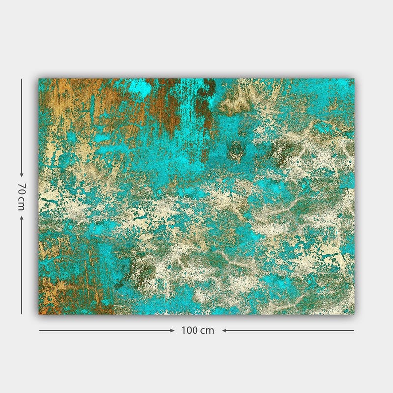 Canvastavla 70x100 cm - Abstrakt konst med en harmonisk blandning av turkosa och gyllene nyanser - Turkos / Guld / Vit - Inredning - Tavlor & konst - Canvastavlor
