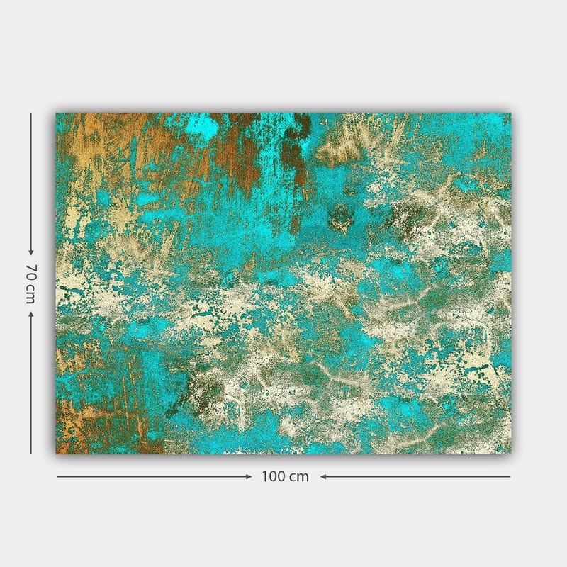 Canvastavla 70x100 cm - Abstrakt konst med en harmonisk blandning av turkosa och gyllene nyanser - Turkos / Guld / Vit - Inredning - Tavlor & konst - Canvastavlor