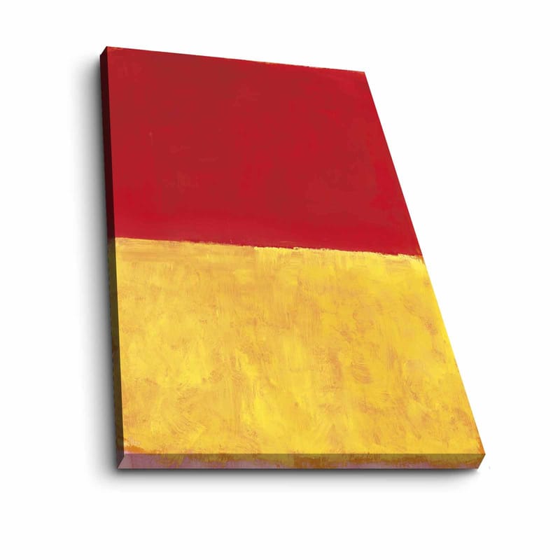 Canvastavla 70x100 cm - Abstrakt konst med en röd övre del och en gyllene nedre del - Röd / Guld - Inredning - Tavlor & konst - Canvastavlor