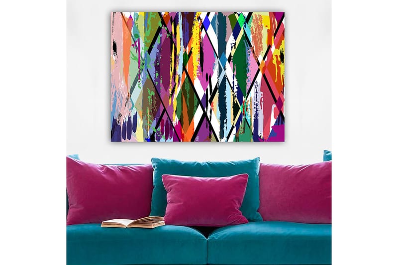 Canvastavla 70x100 cm - Abstrakt konst med färgglada geometriska mönster - Lila / Grön / Orange - Inredning - Tavlor & konst - Canvastavlor