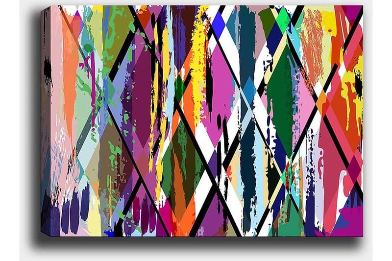 Canvastavla 70x100 cm - Abstrakt konst med färgglada geometriska mönster - Lila / Grön / Orange - Inredning - Tavlor & konst - Canvastavlor