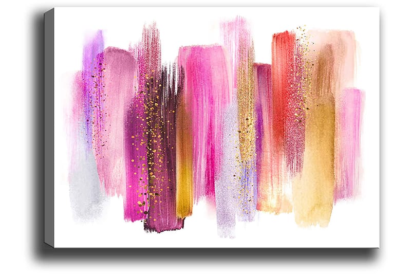 Canvastavla 70x100 cm - Abstrakt konst med färgglada penseldrag i rosa och guldtoner - Rosa / Guld / Röd - Inredning - Tavlor & konst - Canvastavlor