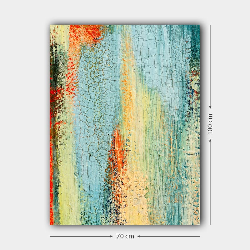 Canvastavla 70x100 cm - Abstrakt konst med inslag av blå och orange nyanser som skapar en dynamisk textur - Blå / Orange / Grön - Inredning - Tavlor & konst - Canvastavlor