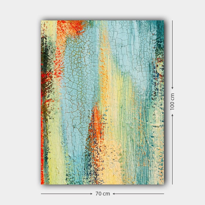 Canvastavla 70x100 cm - Abstrakt konst med inslag av blå och orange nyanser som skapar en dynamisk textur - Blå / Orange / Grön - Inredning - Tavlor & konst - Canvastavlor