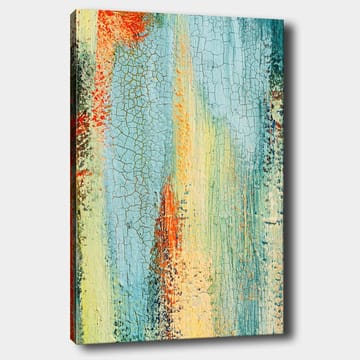 Canvastavla 70x100 cm - Abstrakt konst med inslag av blå och orange nyanser som skapar en dynamisk textur - Blå / Orange / Grön - Inredning - Tavlor & konst - Canvastavlor