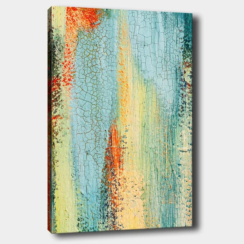 Canvastavla 70x100 cm - Abstrakt konst med inslag av blå och orange nyanser som skapar en dynamisk textur - Blå / Orange / Grön - Inredning - Tavlor & konst - Canvastavlor