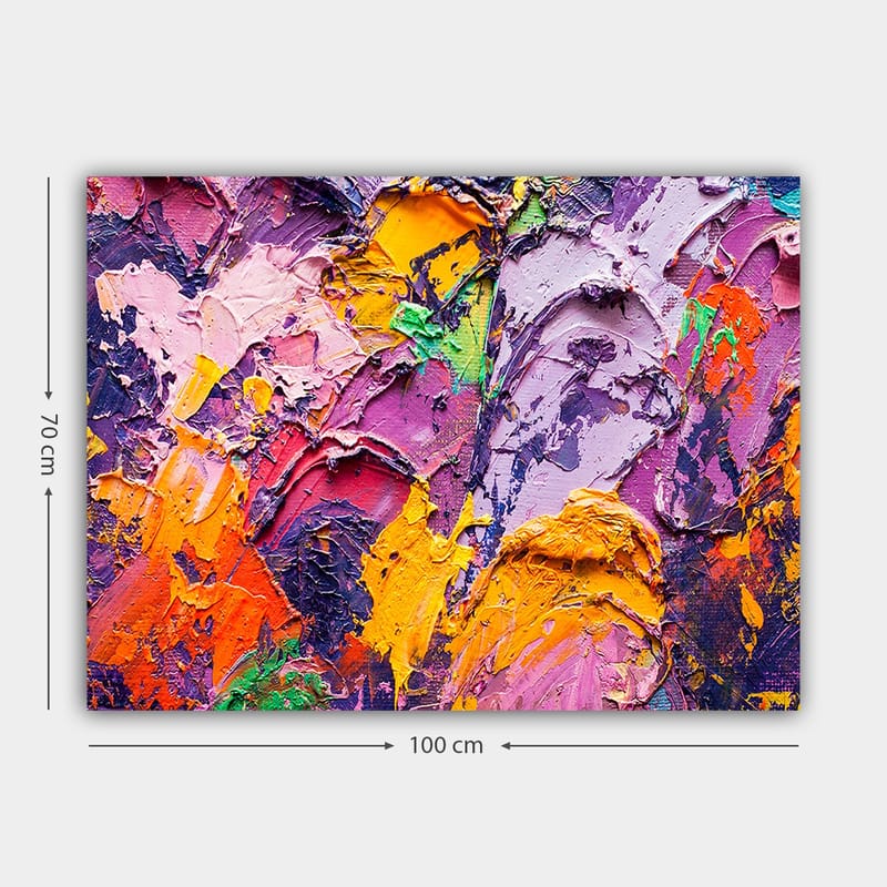 Canvastavla 70x100 cm - Abstrakt konst med livliga färger och texturer som skapar en dynamisk komposition - Lila / Orange / Rosa - Inredning - Tavlor & konst - Canvastavlor