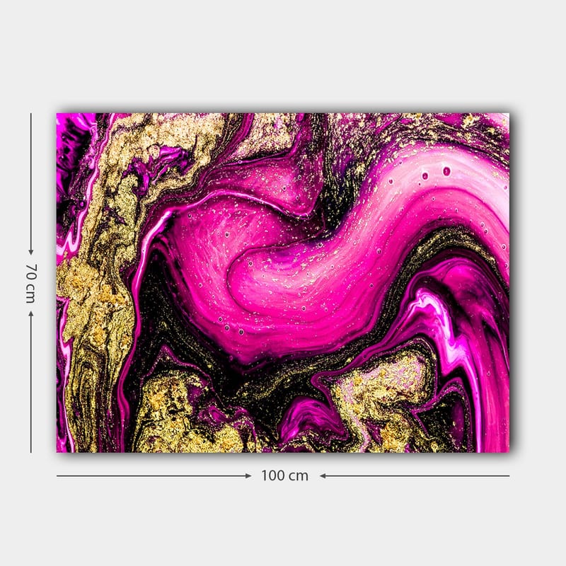 Canvastavla 70x100 cm - Abstrakt konst med virvlande rosa och guldiga mönster - Rosa / Guld / Svart - Inredning - Tavlor & konst - Canvastavlor