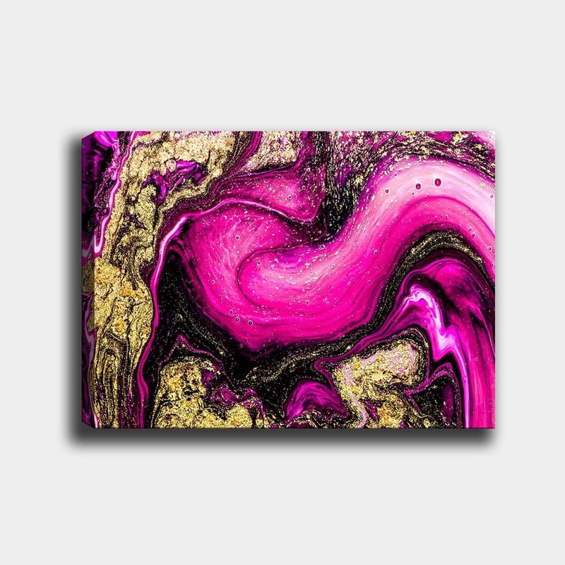 Canvastavla 70x100 cm - Abstrakt konst med virvlande rosa och guldiga mönster - Rosa / Guld / Svart - Inredning - Tavlor & konst - Canvastavlor