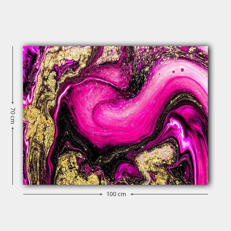 Canvastavla 70x100 cm - Abstrakt konst med virvlande rosa och guldiga mönster - Rosa / Guld / Svart - Inredning - Tavlor & konst - Canvastavlor
