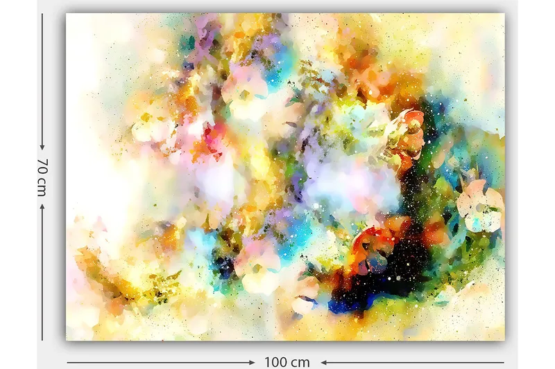 Canvastavla 70x100 cm - Abstrakt konstverk med färgexplosioner som skapar en drömlik atmosfär - Blå / Gul / Rosa - Inredning - Tavlor & konst - Canvastavlor