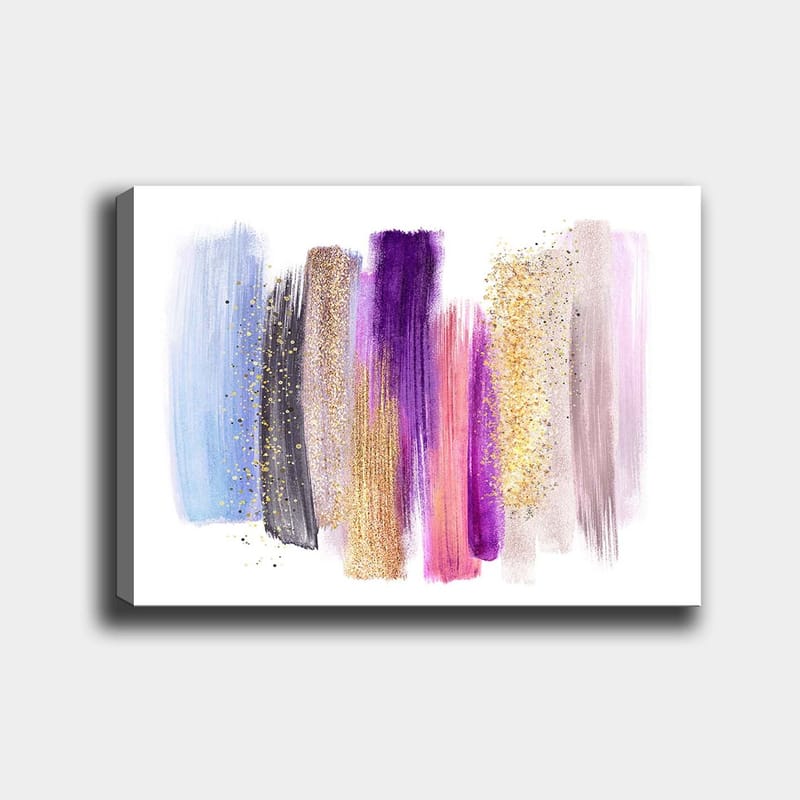 Canvastavla 70x100 cm - Abstrakt konstverk med färgglada penseldrag i olika nyanser, Lila / Blå / Guld