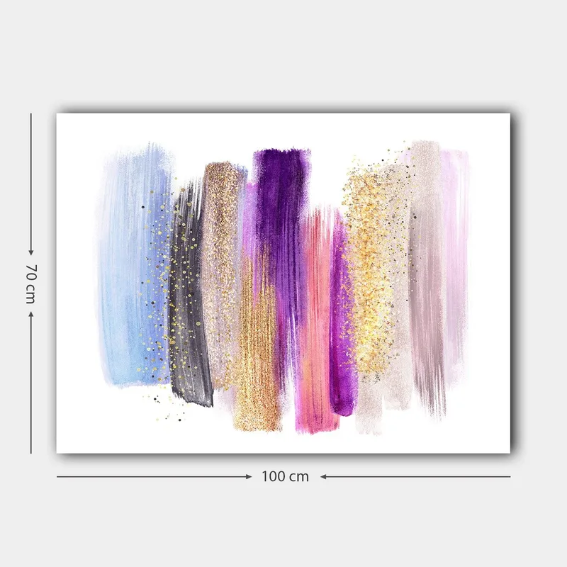 Canvastavla 70x100 cm - Abstrakt konstverk med färgglada penseldrag i olika nyanser - Lila / Blå / Guld - Inredning - Tavlor & konst - Canvastavlor
