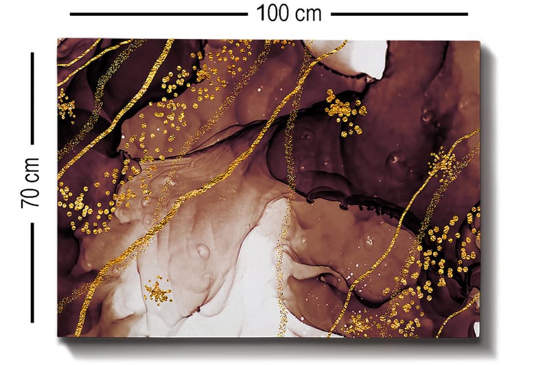 Canvastavla 70x100 cm - Abstrakt konstverk med flödande former och guldinslag - Mörkbrun / Guld / Beige - Inredning - Tavlor & konst - Canvastavlor