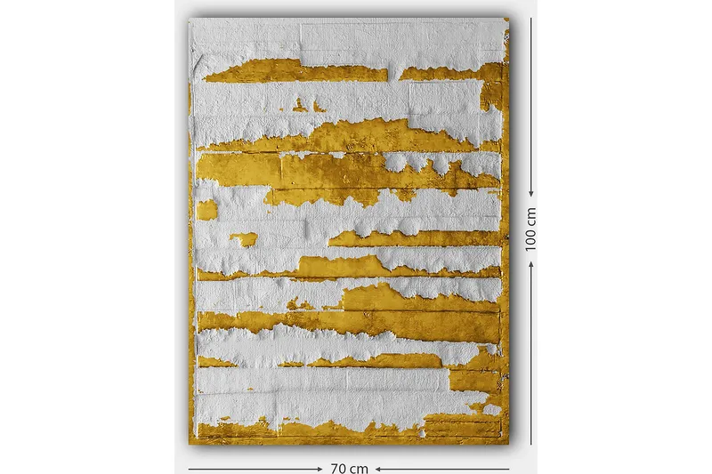 Canvastavla 70x100 cm - Abstrakt konstverk med guld- och vitfärgade linjer som skapar en dynamisk textur - Guld / Vit - Inredning - Tavlor & konst - Canvastavlor