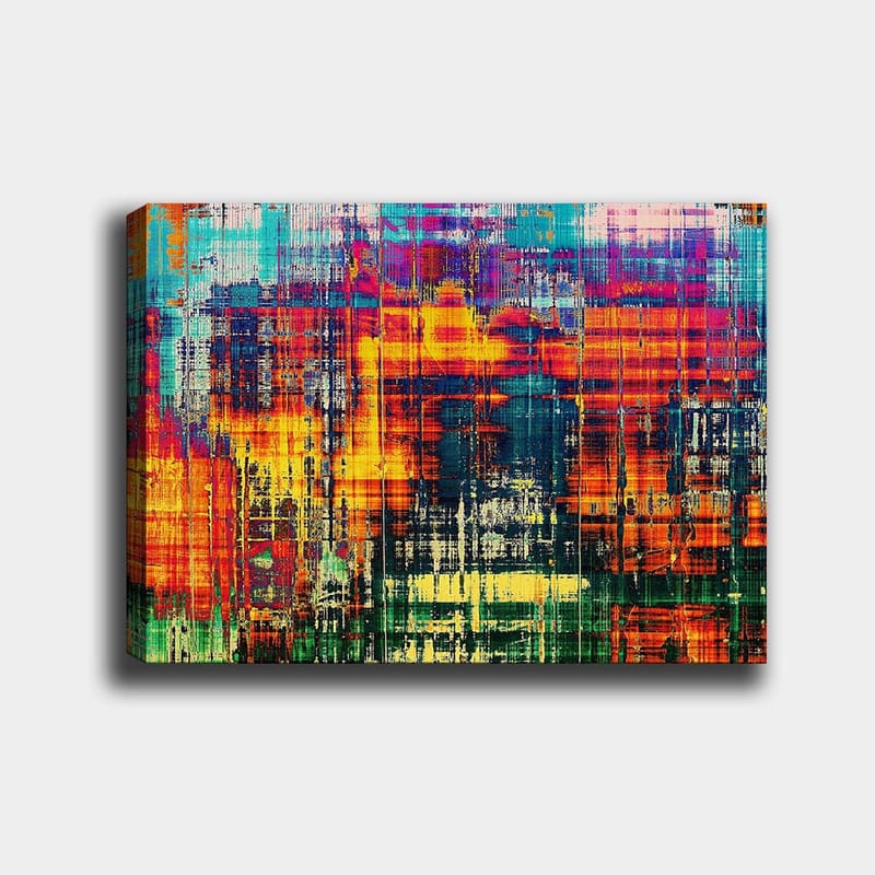Canvastavla 70x100 cm - Abstrakt konstverk med livliga färger och dynamiska mönster - Turkos / Orange / Mörkblå - Inredning - Tavlor & konst - Canvastavlor