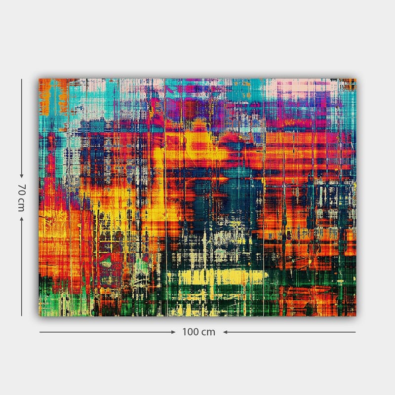 Canvastavla 70x100 cm - Abstrakt konstverk med livliga färger och dynamiska mönster - Turkos / Orange / Mörkblå - Inredning - Tavlor & konst - Canvastavlor