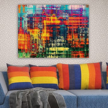 Canvastavla 70x100 cm - Abstrakt konstverk med livliga färger och dynamiska mönster - Turkos / Orange / Mörkblå - Inredning - Tavlor & konst - Canvastavlor