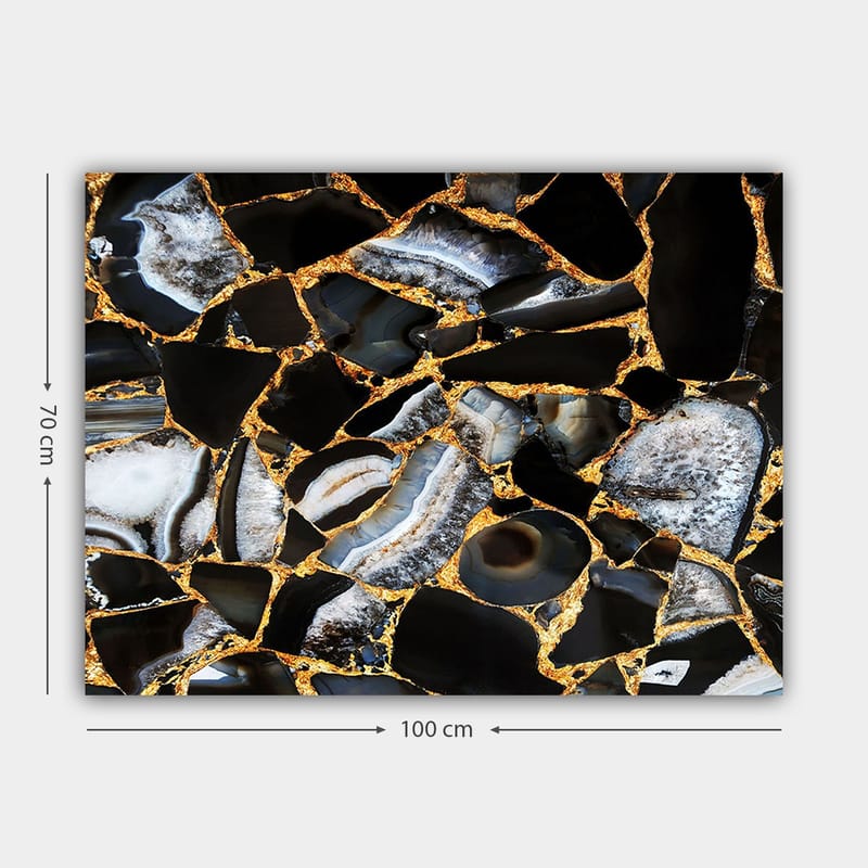 Canvastavla 70x100 cm - Abstrakt konstverk med mönster av svarta och grå stenar med guldiga inslag - Svart / Grå / Guld - Inredning - Tavlor & konst - Canvastavlor