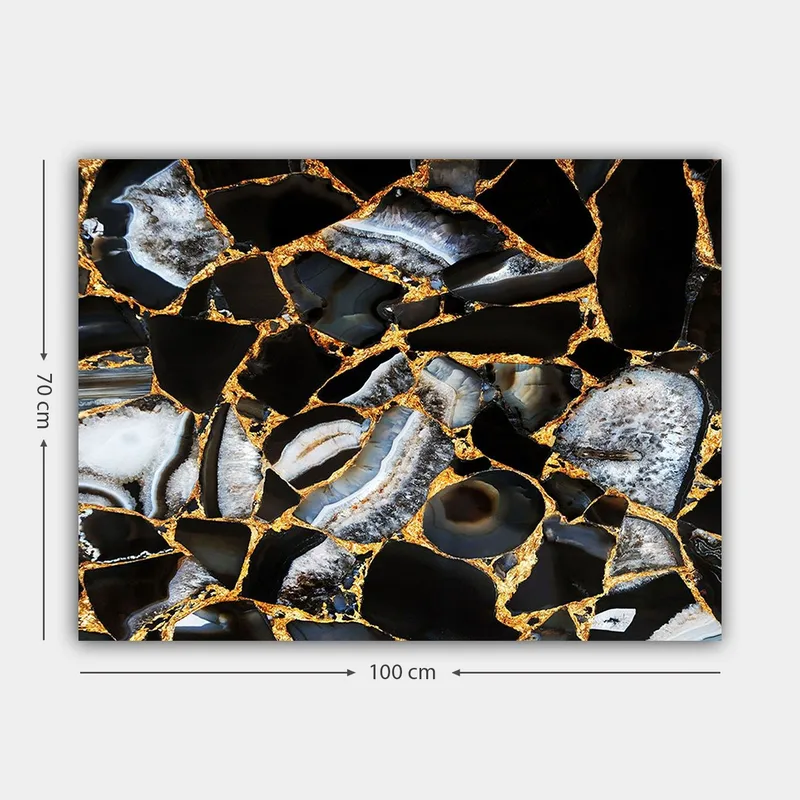 Canvastavla 70x100 cm - Abstrakt konstverk med mönster av svarta och grå stenar med guldiga inslag - Svart / Grå / Guld - Inredning - Tavlor & konst - Canvastavlor