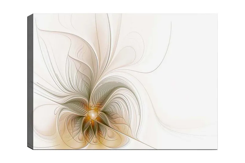 Canvastavla 70x100 cm - Abstrakt konstverk med svävande linjer och former som skapar en känsla av rörelse och ljus - Ljusbeige / Guld / Grå - Inredning - Tavlor & konst - Canvastavlor