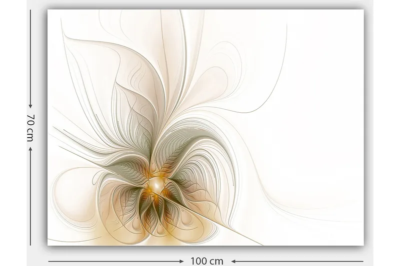 Canvastavla 70x100 cm - Abstrakt konstverk med svävande linjer och former som skapar en känsla av rörelse och ljus - Ljusbeige / Guld / Grå - Inredning - Tavlor & konst - Canvastavlor